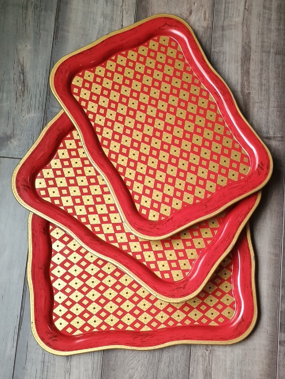 Vintage Red and Gold Patterned Serving Trays